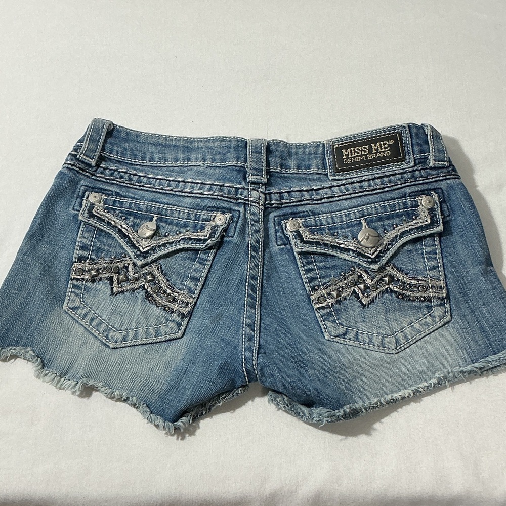Miss Me Light Blue Distressed Denim Cutoff Shorts with Embellished Back Pockets